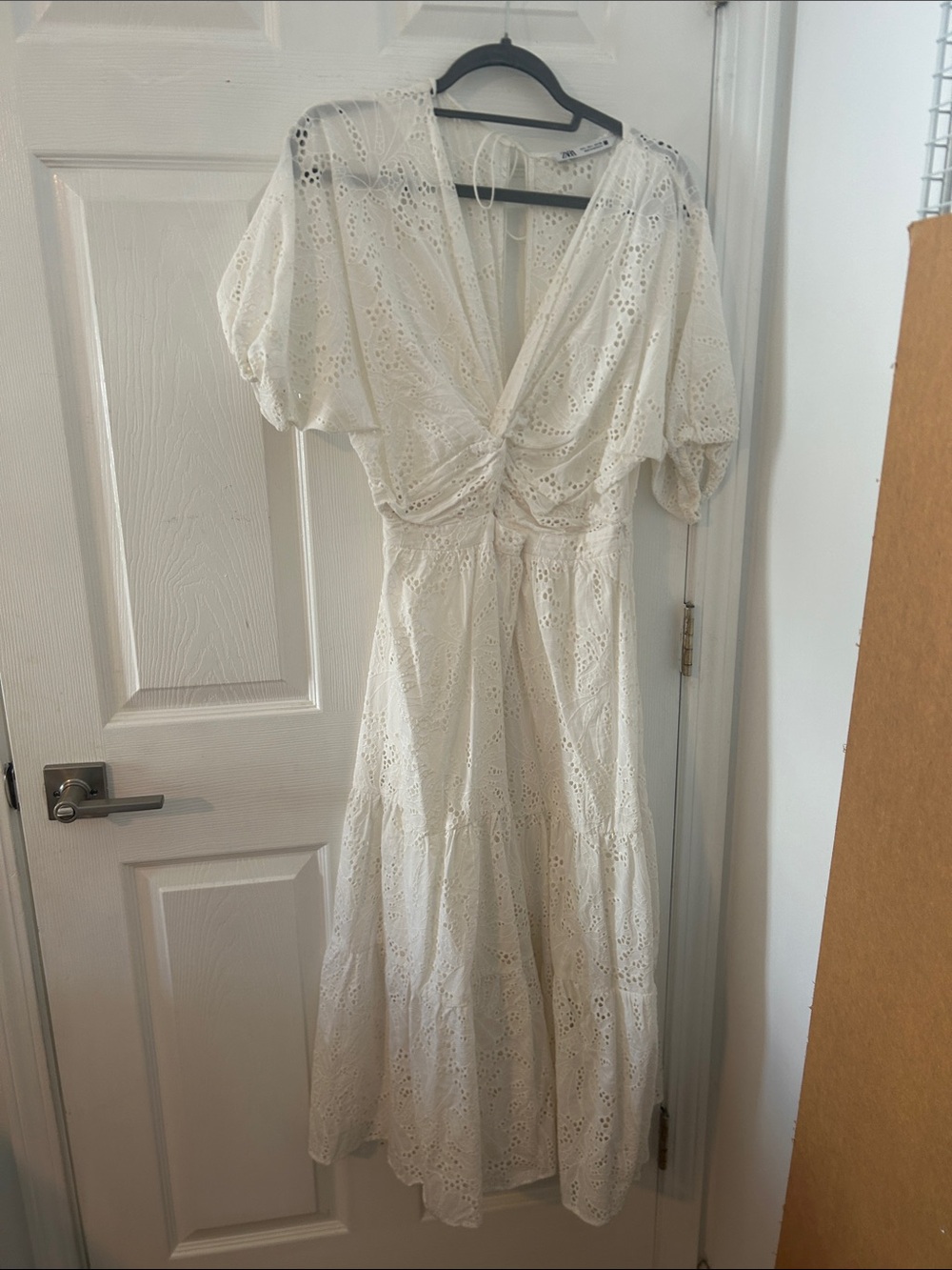 Zara Cream Eyelet Maxi Dress with Twist Front